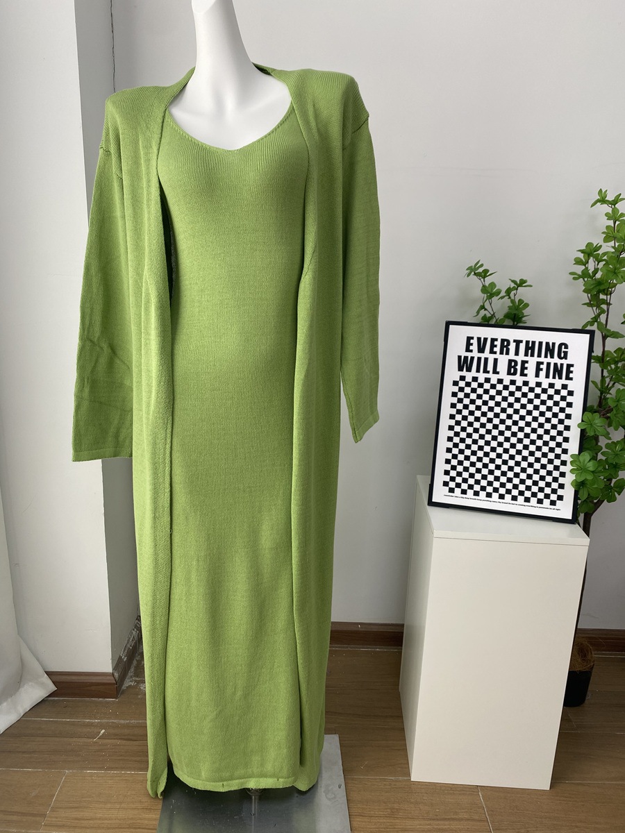 2025 Cross-border Bestseller Pure Cotton Knitted Set: Sexy Deep V halter long Dress + Lazy cardigan: Soft and skin-friendly pic 8
