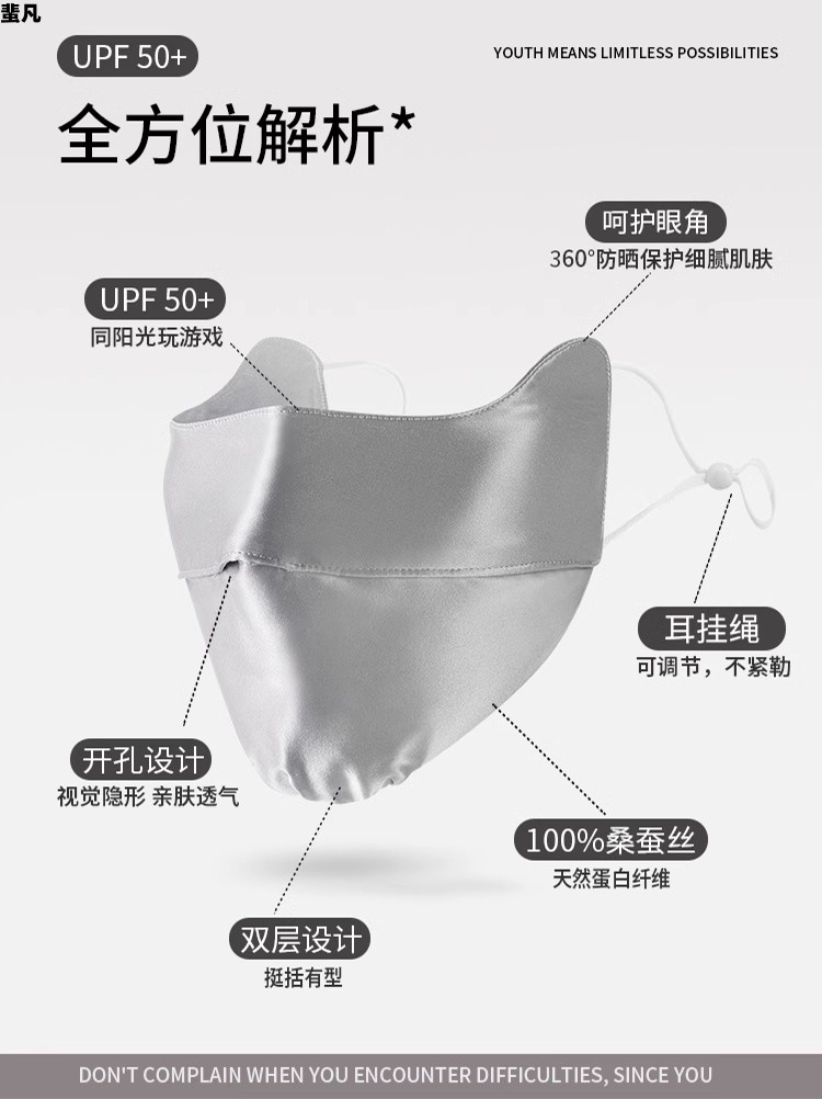 桑蚕丝冰丝真丝防晒口罩面罩女款 防紫外线全脸透气遮阳护眼角 夏天出行必备防晒面纱详情4