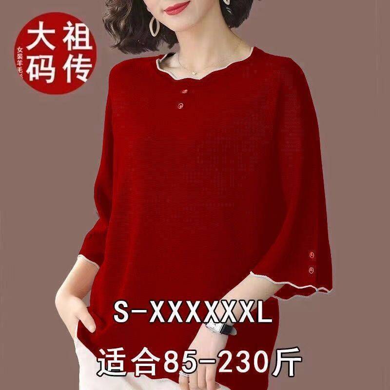 高品质清凉冰丝女夏季上衣宽松大码韩版中年妈妈装7分袖T恤打底衫详情4