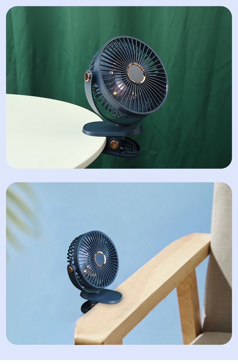 Cross-border usb clip electric fan charging model 360° oscillating small fan Mini night light high-speed desktop fan pic 10