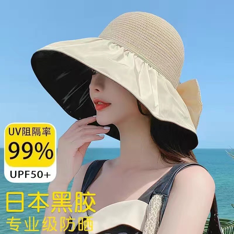 新款夏季百搭户外遮阳帽大帽檐渔夫帽便携防晒太阳帽蝴蝶结女士帽详情24