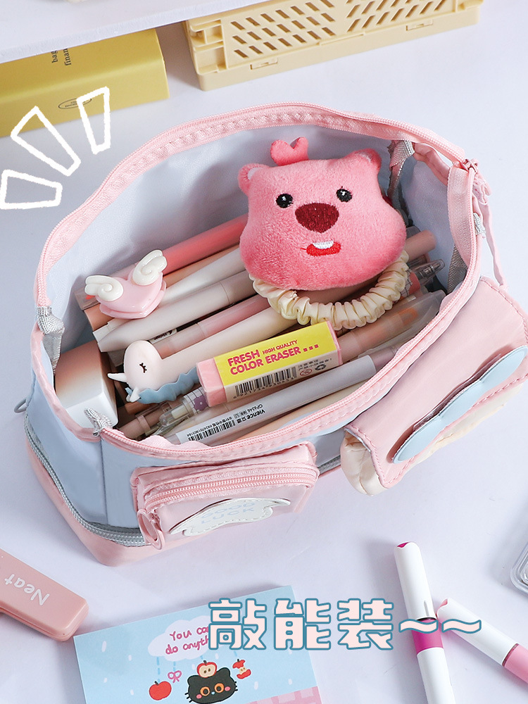 多功能撞色手提多巴胺笔袋可爱大容量日系ins风中小学生文具袋详情9