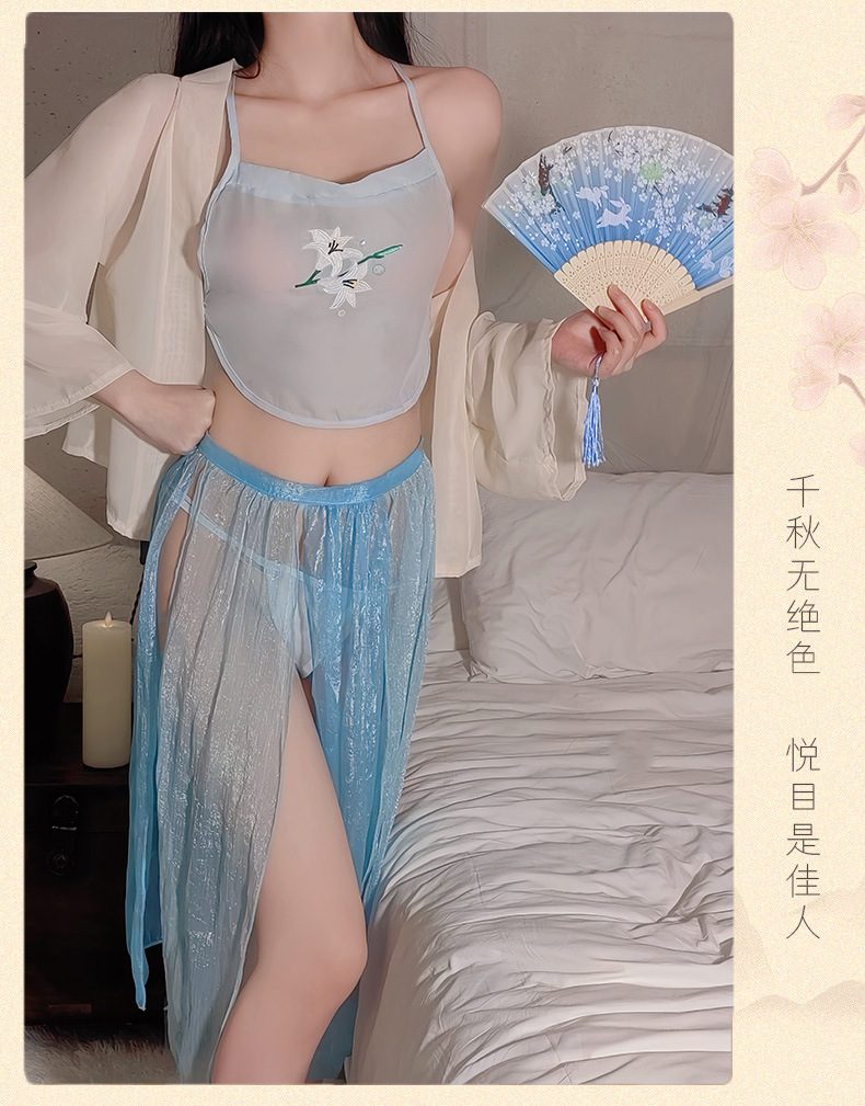 大码性感情趣内衣国潮汉服古风刺绣透视激情诱惑免脱肚兜睡衣套装详情8