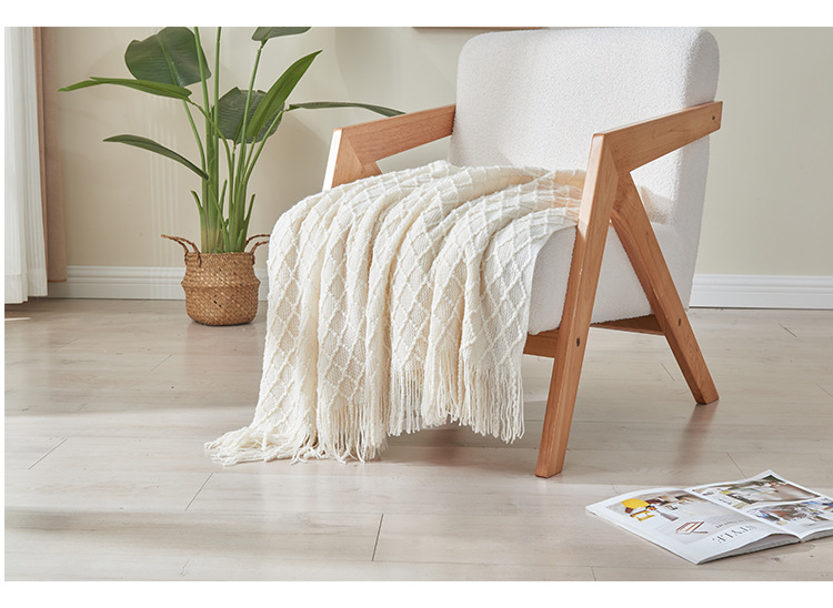 北欧沙发毯盖毯针织毛毯披肩毯亚马逊流苏空调毯床尾巾纯色夏凉毯详情12