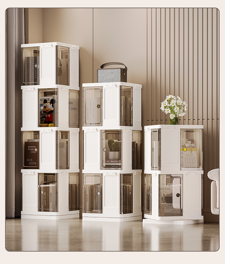 Rotating bookcase, simple multi-layer floor-standing snack storage rack, home storage cabinet, bookcase, no need to install storage racks pic 16