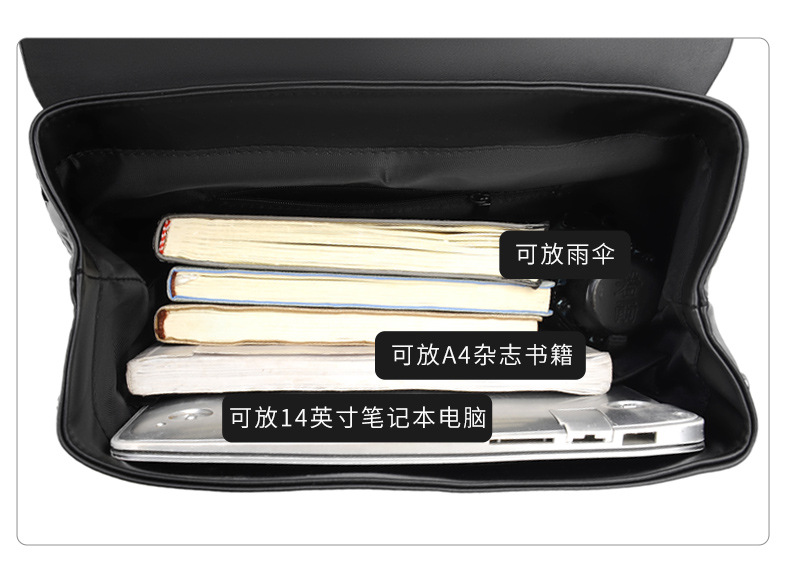 This simple and trendy double-shoulder computer bag for both men and women is fashionable and versatile. It has a large capacity and is a niche backpack with a PU waterproof leather film pic 13
