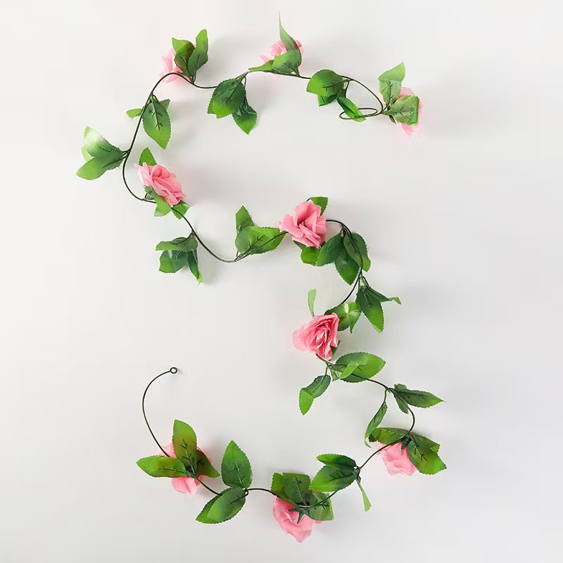 仿真九头玫瑰花藤塑料花藤条绿叶假花装饰管道装饰空调管装饰详情3