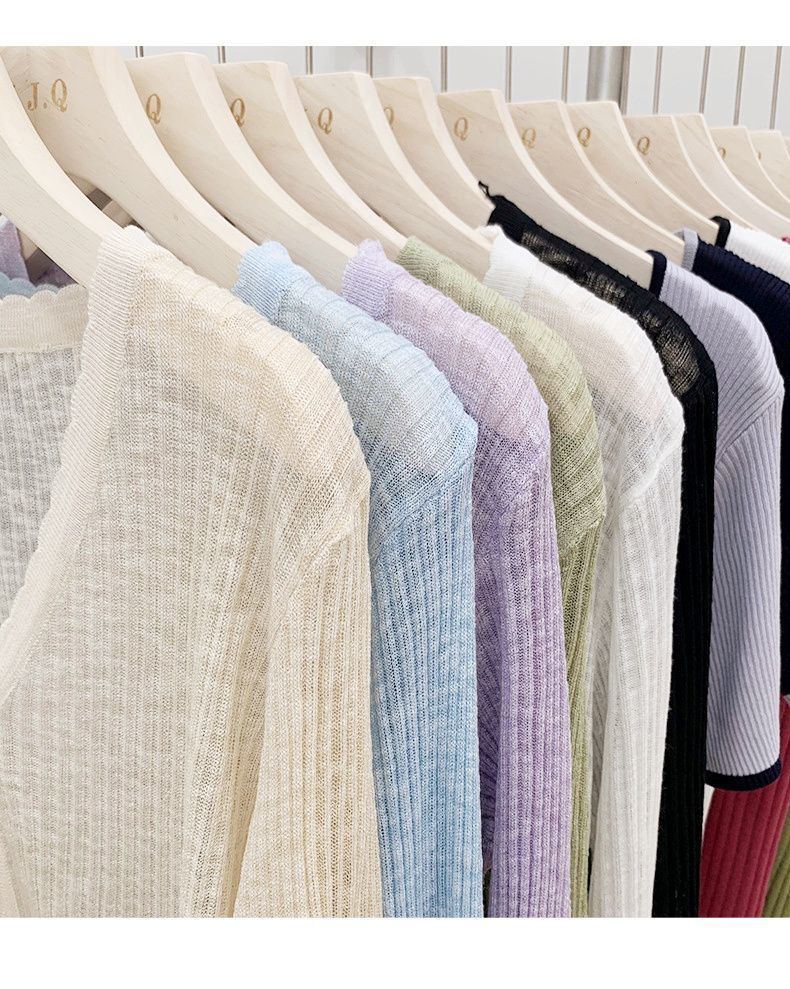 针织冰丝开衫长袖夏季黑色春秋薄款外搭短款空调衫披肩上衣女详情9