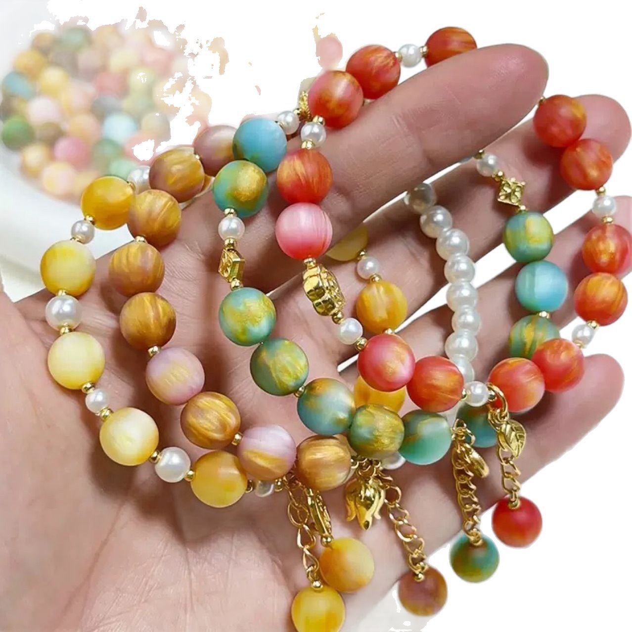 Matte, frosted, oil paint-style beads, gilt, smut, straight-hole round beads, resin beads, round beads, loose beads, bracelet bead accessories pic 2