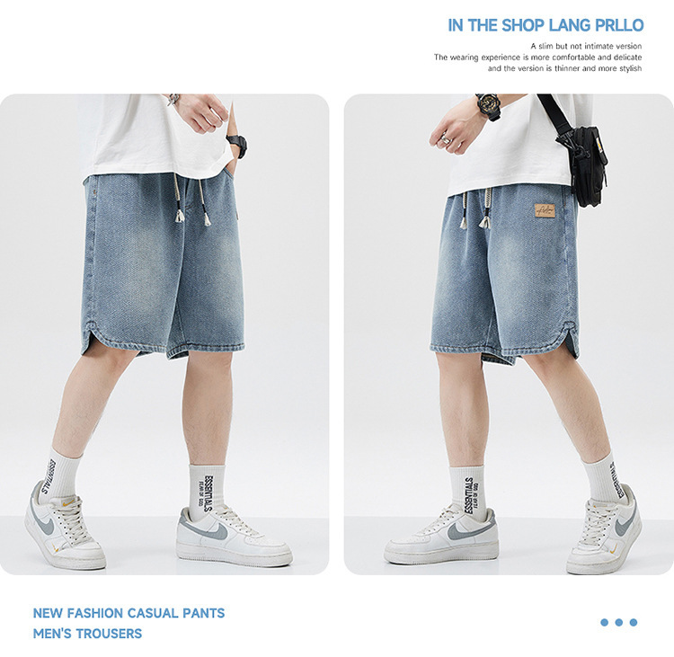 Starry sky pattern denim shorts for men, loose and trendy straight-leg casual mid-length pants, 2025 new style American versatile pic 9