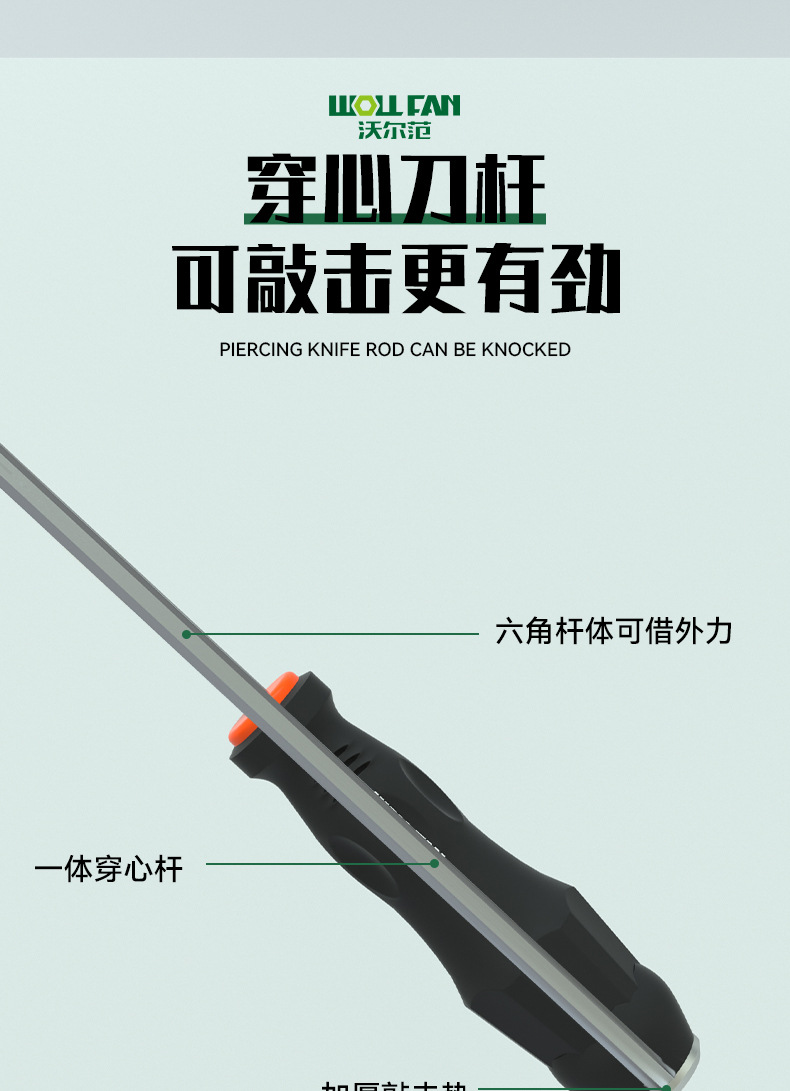 穿心螺丝刀可敲击十字一字改锥工业级高硬度带强磁螺丝批平口起子详情10