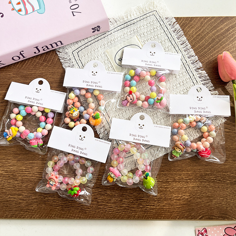 新款糖果色可爱卡通水果树脂透明手链儿童时尚百搭手工穿珠饰品详情3