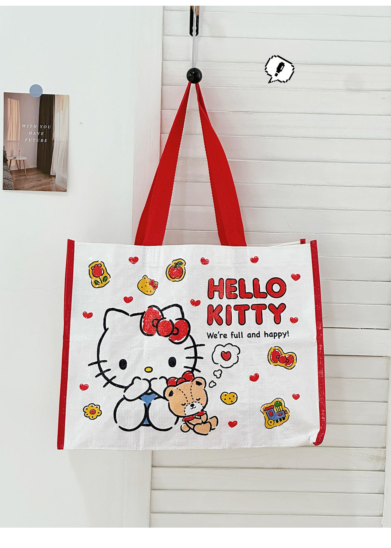 Sanrio genuine Hello Kitty kt woven shopping bag, large capacity storage bag, bento bag, portable hand-held crossbody bag pic 12
