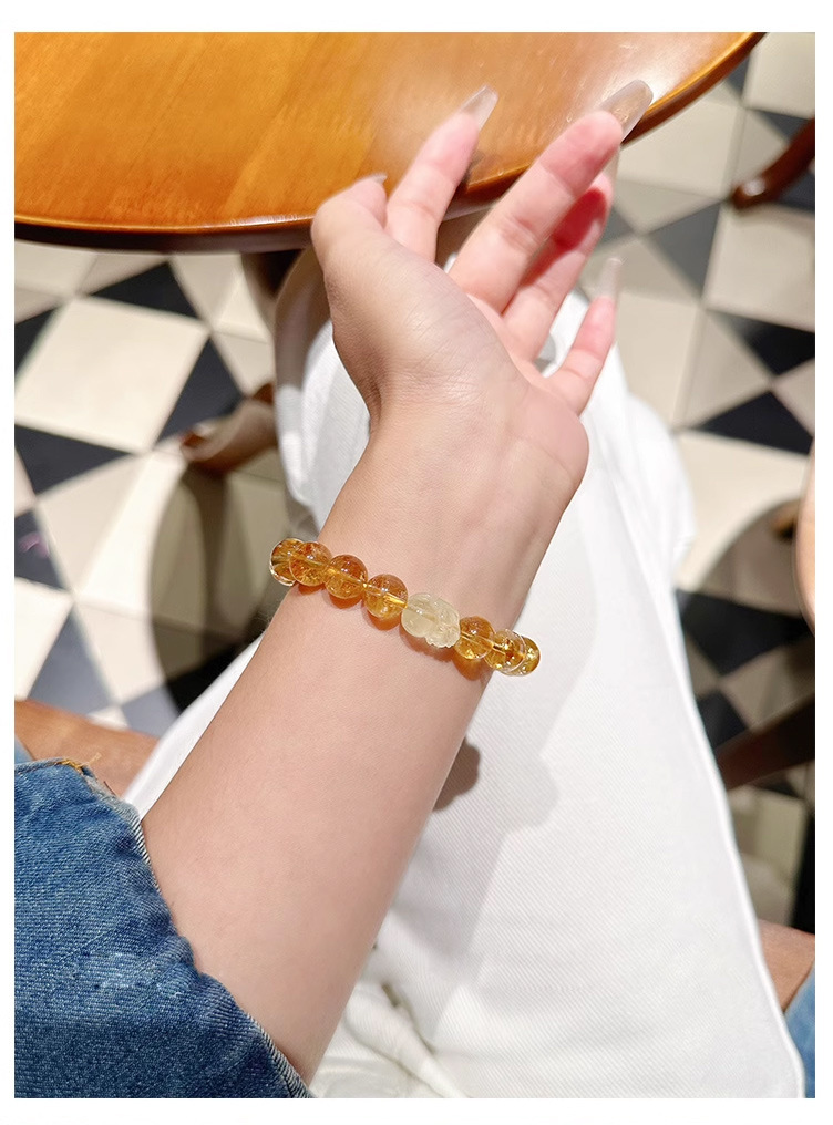 新中式貔貅黄水晶手串女手链轻奢高级感小众黄塔晶手饰弹力可调节详情9