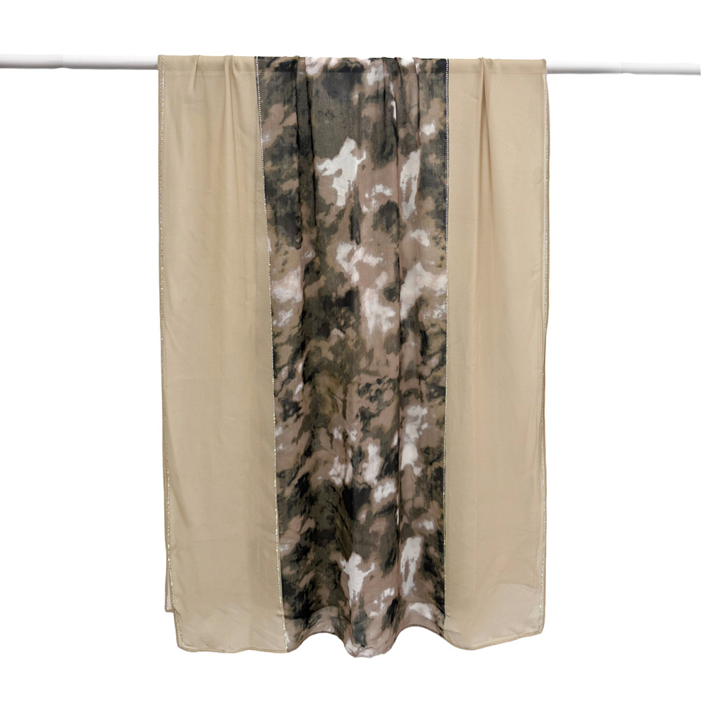 新款时尚拼接水墨画风格雪纺围巾高级中东钻点缀轻薄舒适包头纱巾详情8