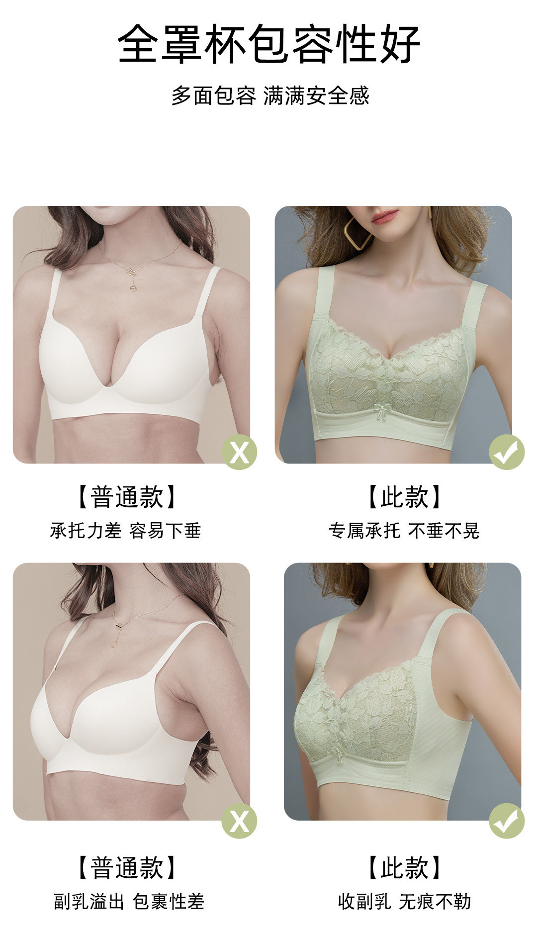 大胸显小无痕内衣女士全罩杯夏季超薄款聚拢防下垂收副乳文胸罩详情4
