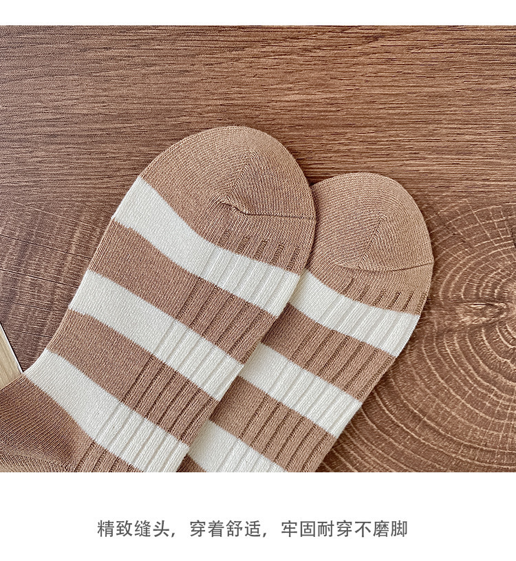 袜子女条纹中筒袜粗针秋冬款ins潮爆款学院风咖系百搭堆堆袜批发详情8
