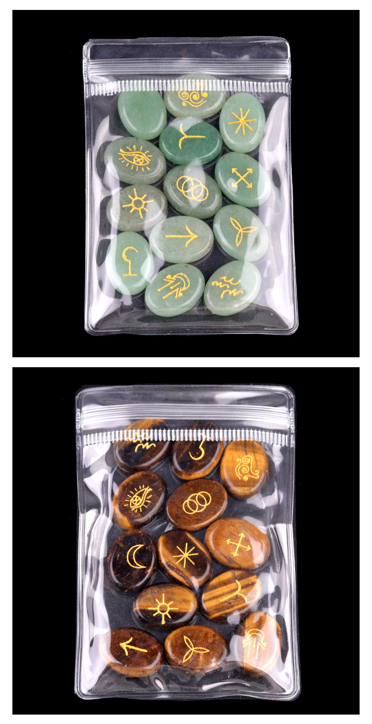 1712-粉水晶女巫符文天然水晶玛瑙半宝石虎眼石雕刻件如尼卢恩石详情8