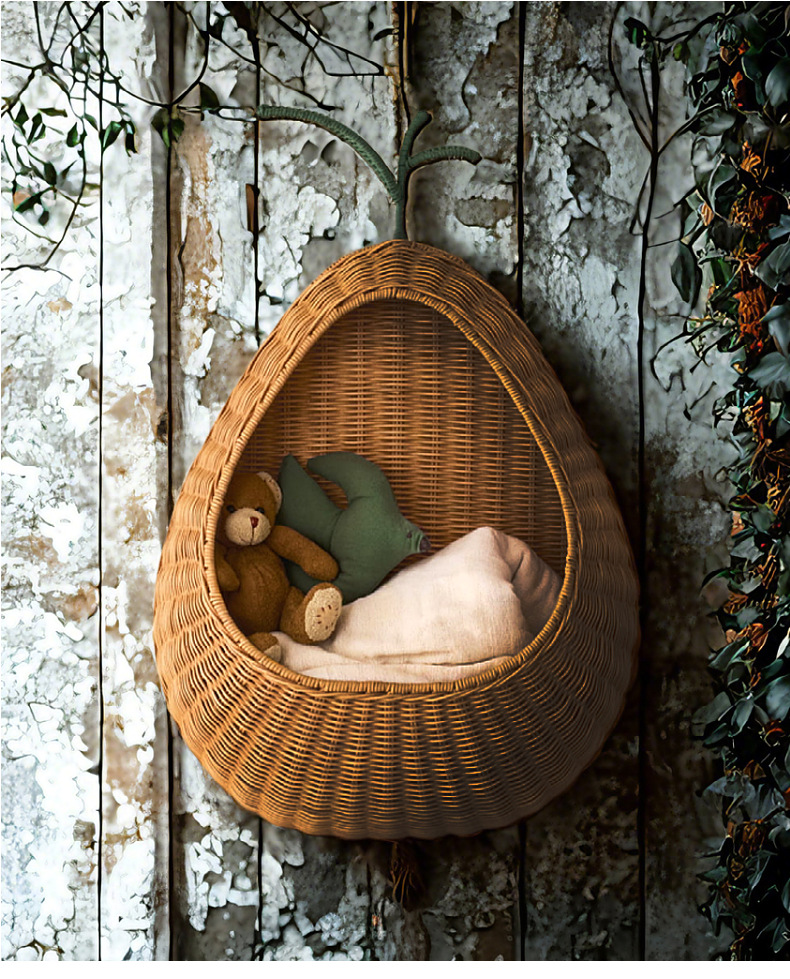 Nordic-style rattan woven wall-mounted key storage basket, home and homestay decoration, toy and sundries storage basket, hand-woven basket pic 12