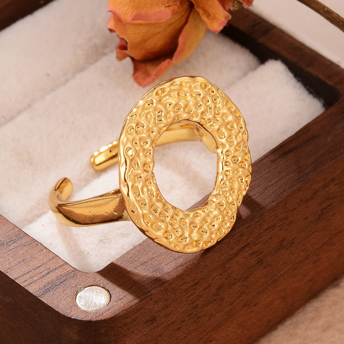 Simple and fashionable metallic style, irregular geometric pattern open ring set with zircon, versatile and fashionable texture hollowed-out jewelry pic 23