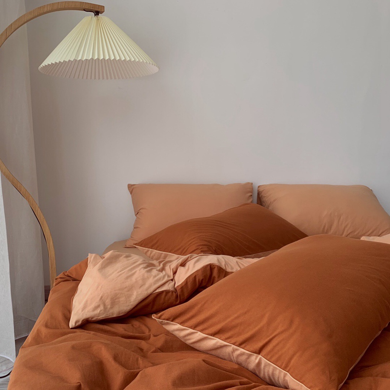 ins Japanese-style solid color all-cotton knitted cotton four-piece set, skin-friendly nude sleeping plain double-layer Indian cotton bed sheet pic 111