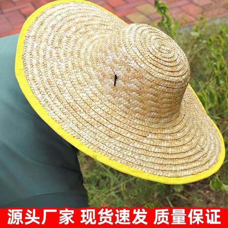 国潮农民草帽大檐遮阳帽环卫工地防晒帽户外田园可以印字麦秸草帽详情9
