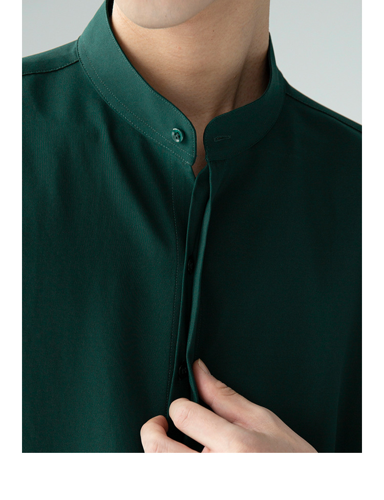 新中式立领中袖衬衫男夏季新款小众冰丝衬衣高级感垂感五分袖寸衫详情9