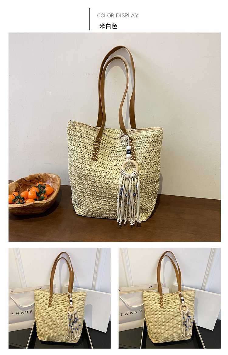 2024时尚新款沙滩草编大容量包包女单肩包百搭洋气编织旅行托特包详情14