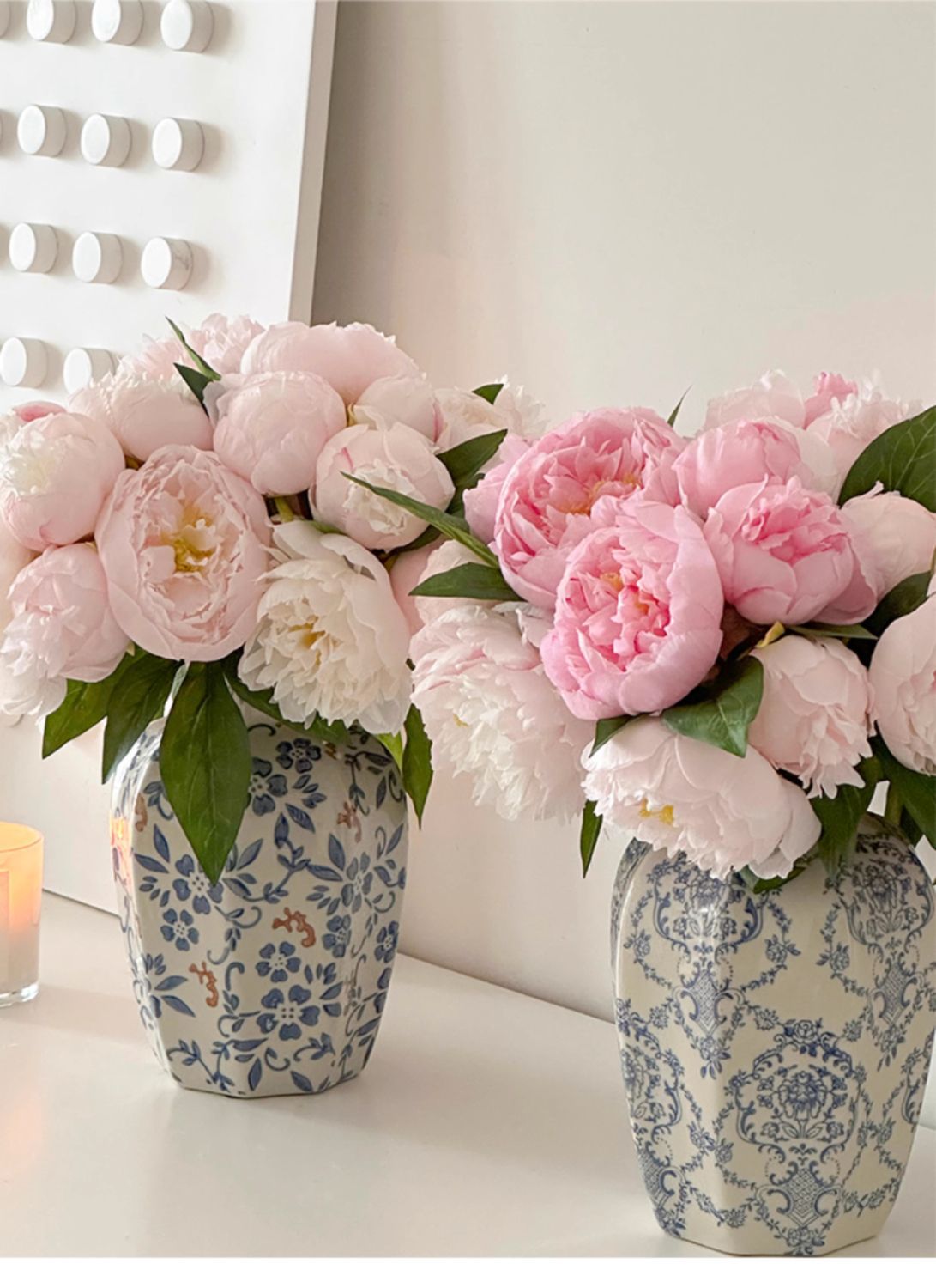 New blue and white porcelain ceramic vases, new Chinese-style ornaments, living room flower arrangements, entrance hall decorations, ancient-style simulated peonies pic 6