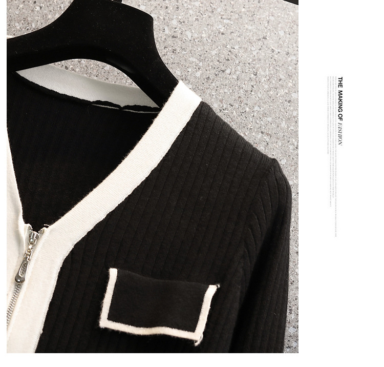 A 200-pound large-sized chanel-style knitted cardigan for early autumn, a V-neck double zipper loose, waist-cinching and slimming base layer for women pic 14