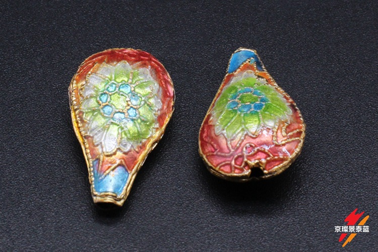 Traditional high-temperature enamel mechanism silver-blue ancient-style jewelry accessory, back cloud partition bead cloisonne 24*15 water drop pic 9