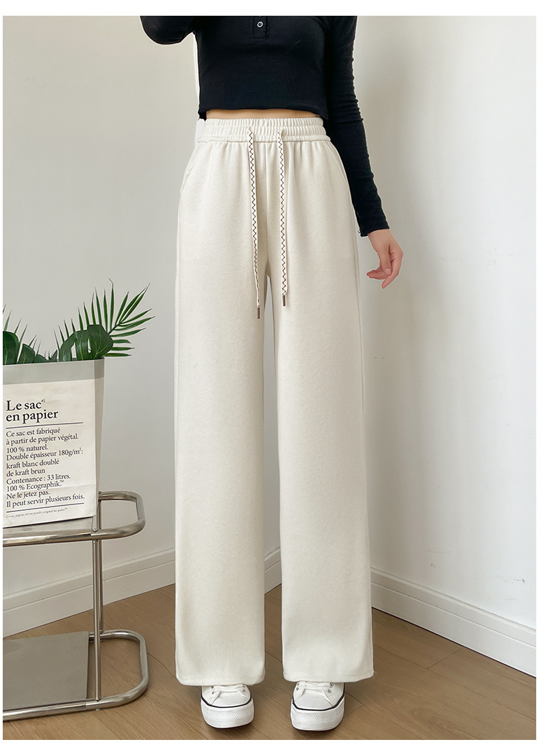秋季窄版垂感阔腿裤2025宽松休闲冰丝运动裤黑白色裤子新款女详情23