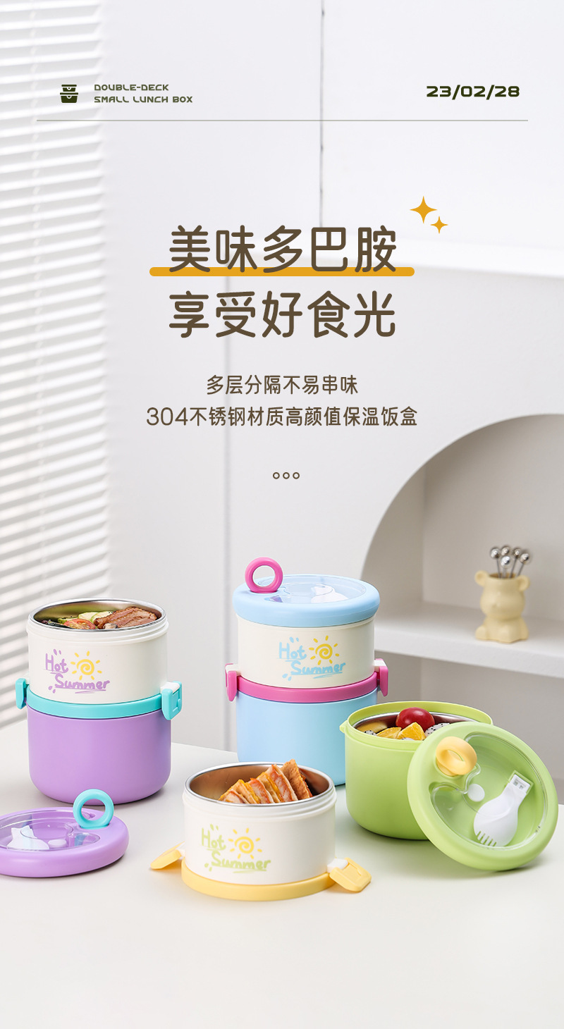 Stainless steel lunch box, multi-layer lunch box, round insulated lunch box, double-layer office worker, student pic 1