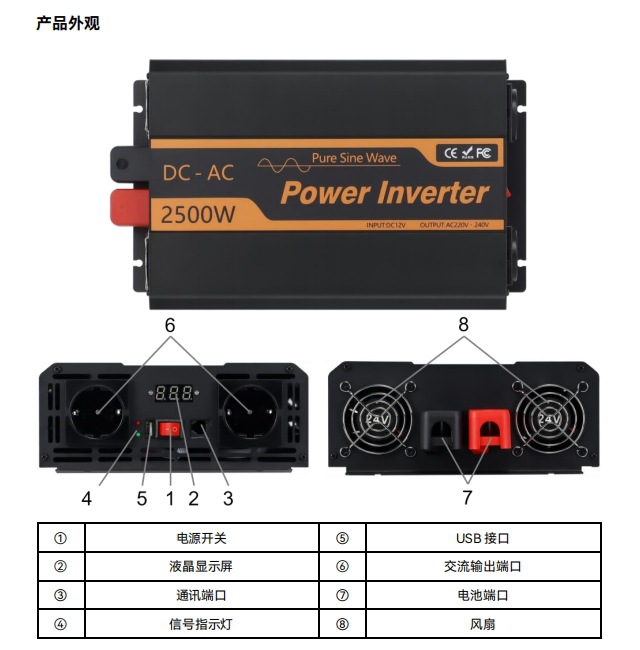 PowMr2500W/3500W pure sine wave inverter 12V to 220V110V car household inverter pic 2