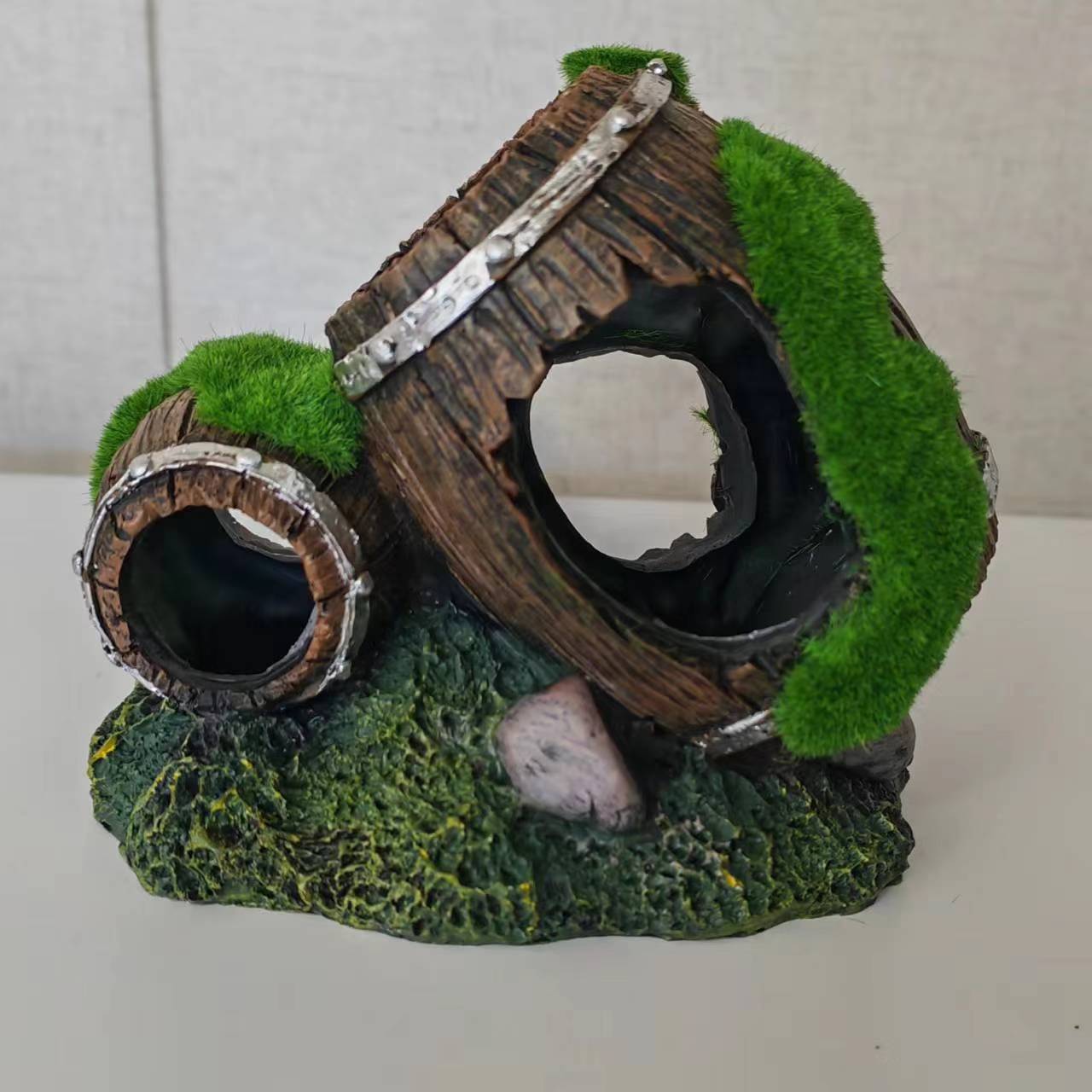 新款鱼缸装饰躲避洞穴水族箱摆设虾屋慈鲷虾窝躲藏屋空心仿真酒桶详情14