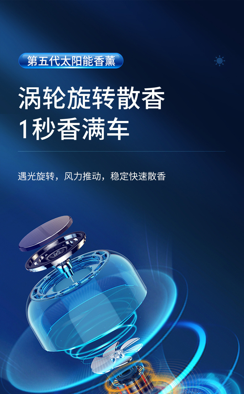 The new solar-powered rotating aromatherapy essential oil car perfume holder from Qihang is a high-end and long-lasting fragrance pic 6