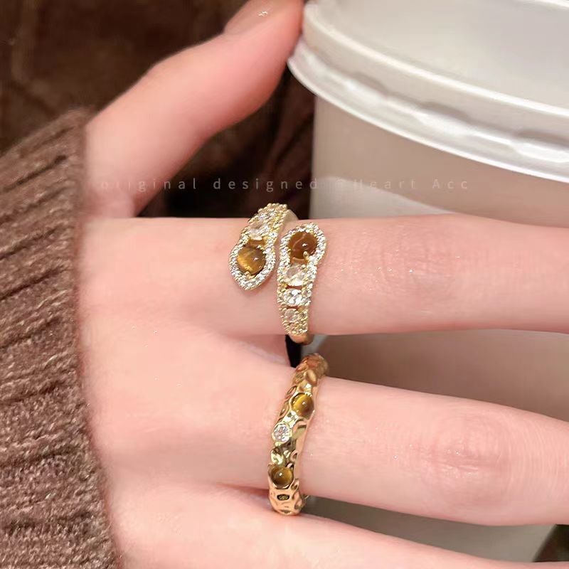 美拉德蛇形虎眼石合金戒指女独特设计感复古高级感轻奢活口食指戒详情5