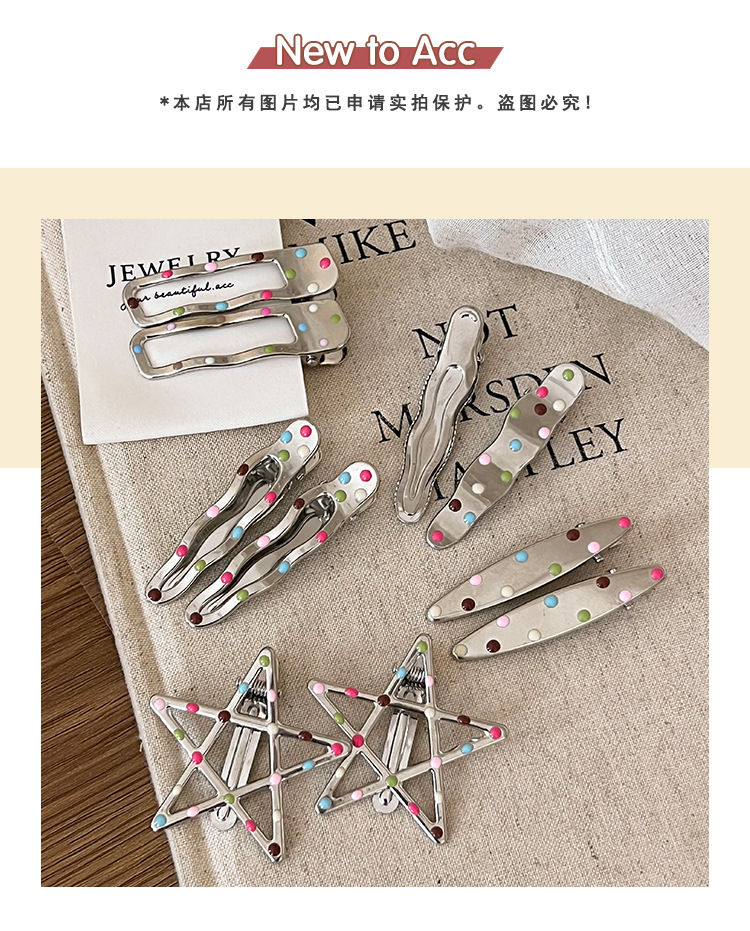 y2k color polka dot metal hair clip, female forehead fringe clip, sweet and cool Spice girl duckbill clip, hair clip headwear pic 1