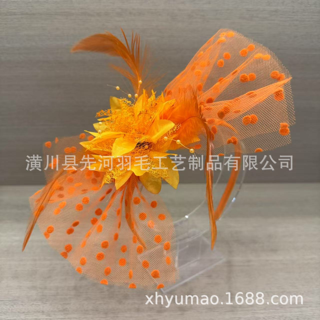 复古风羽毛花朵网纱发箍新娘婚礼礼帽旅拍头饰饰品发饰头纱详情18