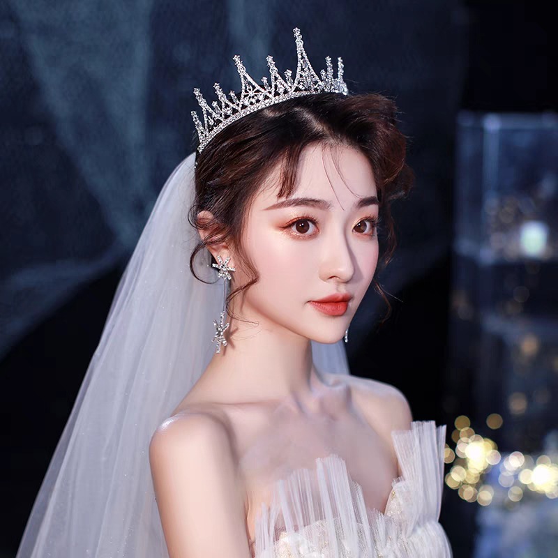 Nuevo estilo estilo coreano sen set atmósfera lujo vestido de novia accesorios mujer cristal diamante corona de pelo novia pic 17