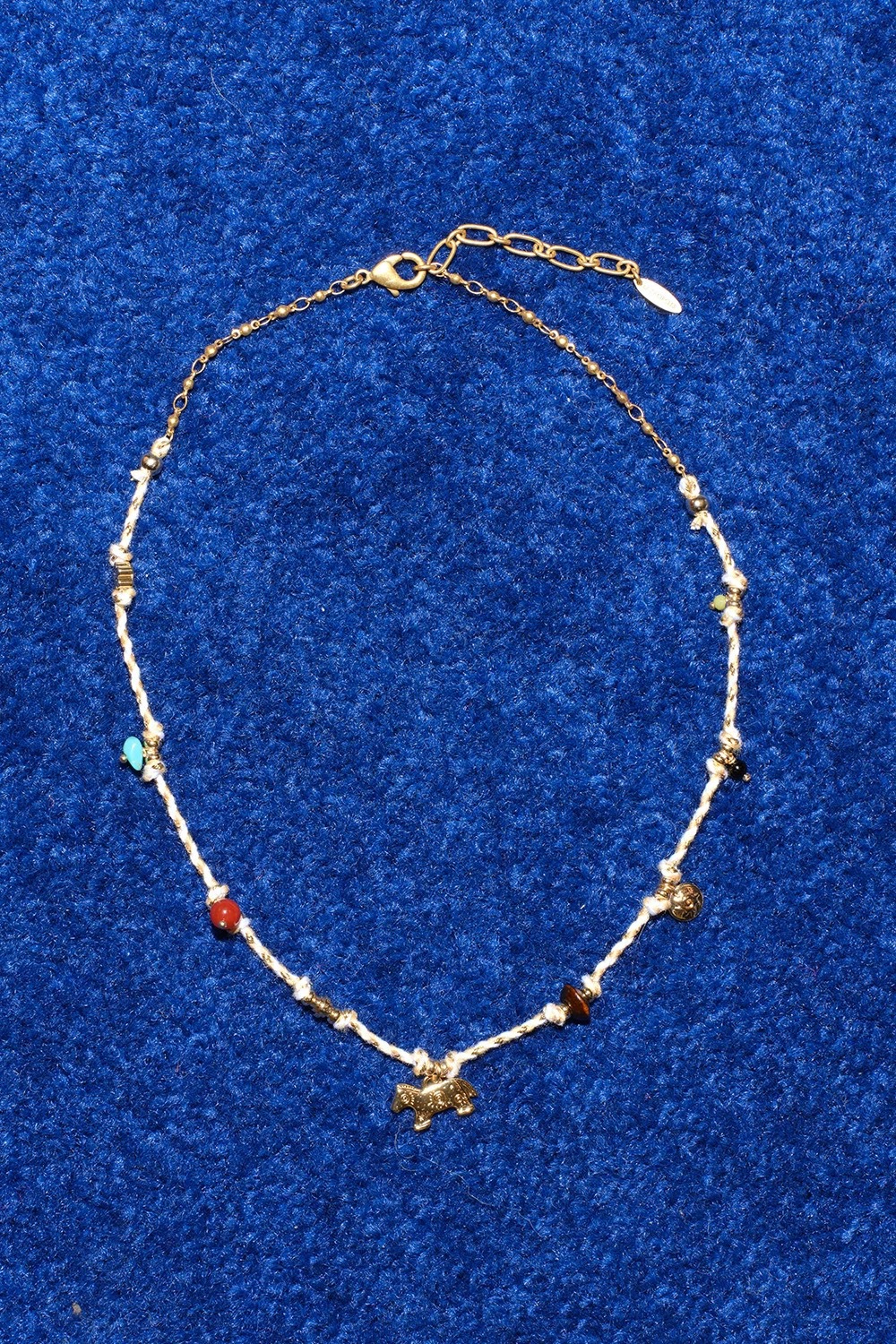 LAZY*家彩色编织小马项链 夏季度假民族风天然石玛瑙小木马锁骨链详情7