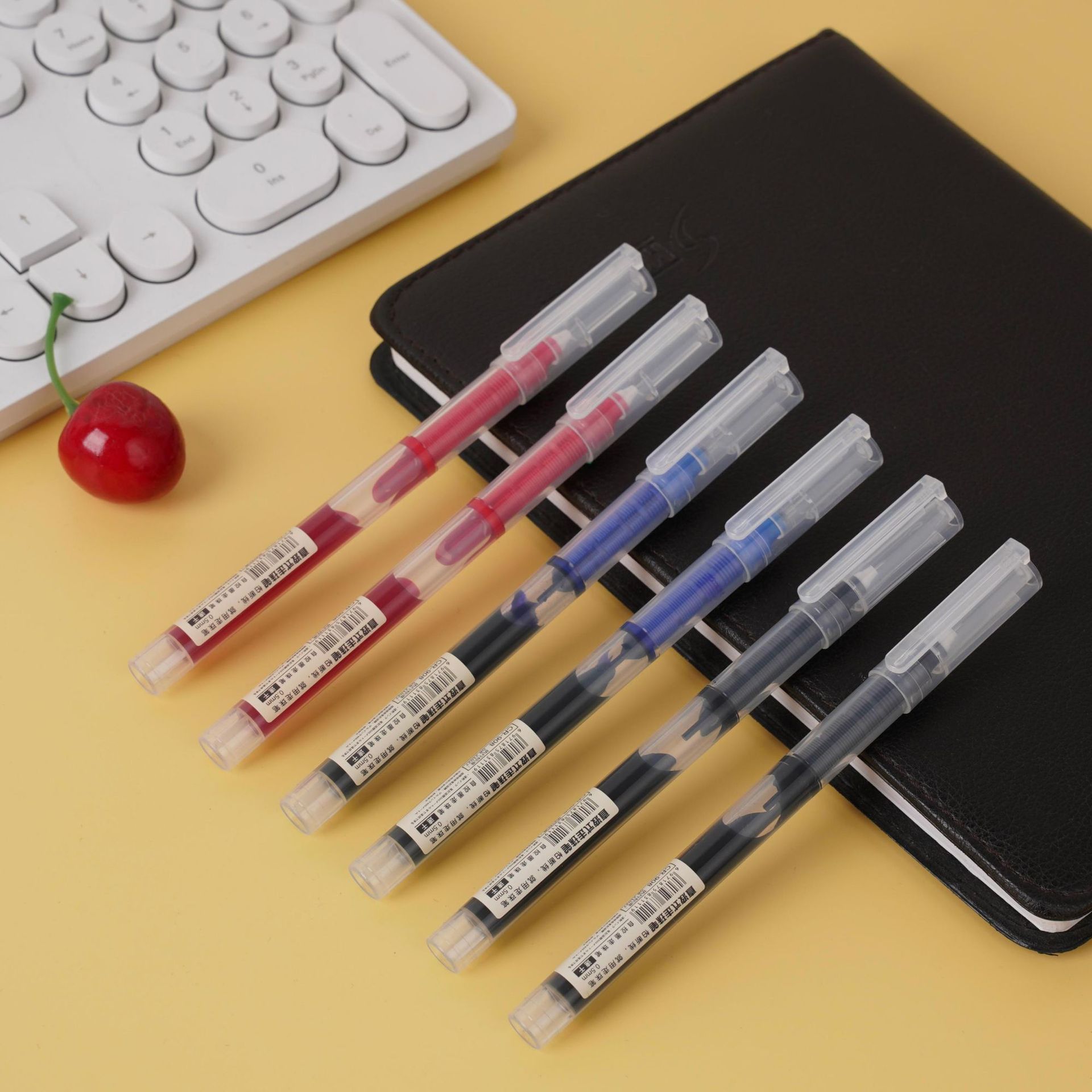 Black quick-drying straight liquid ballpoint pen, 0.5mm needle tip gel pen, large-capacity student examination signature pen pic 1