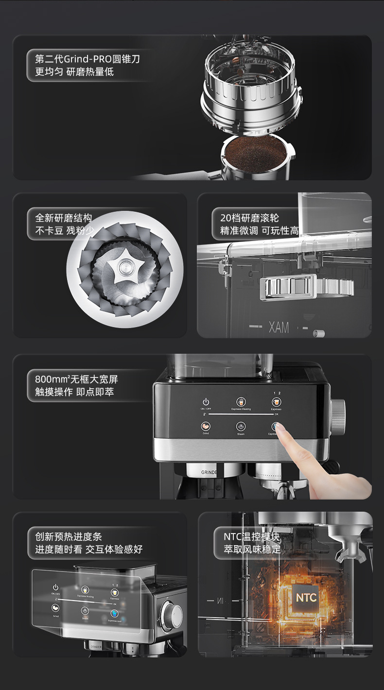 外贸跨境 咖啡机家用小型半自动冷热双萃研磨一体意式浓缩咖啡机详情6