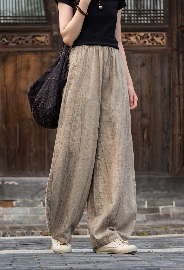 国潮-苎麻扎染做旧休闲长裤25新款棉麻女装中式禅修打坐裤女棉麻灯笼裤详情7