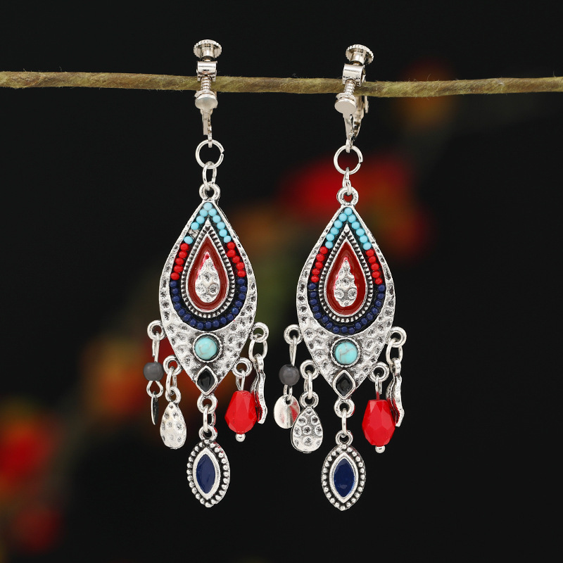 螺旋无痛耳夹女民族风复古长款流苏耳坠波西米亚耳环无耳洞耳饰品详情5