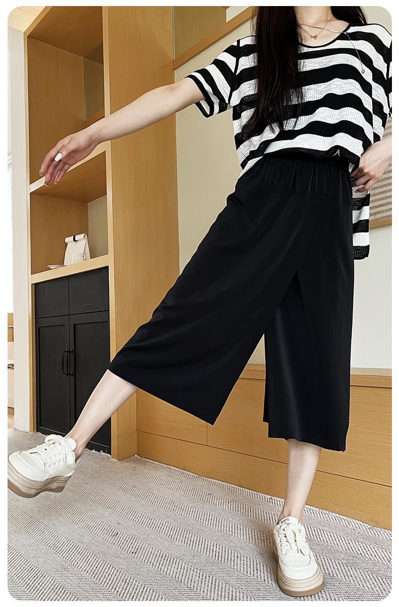 2024夏季新款女士高腰显瘦米兰醋酸皱裙裤 休闲宽松百搭阔腿裤 垂感休闲裤详情9