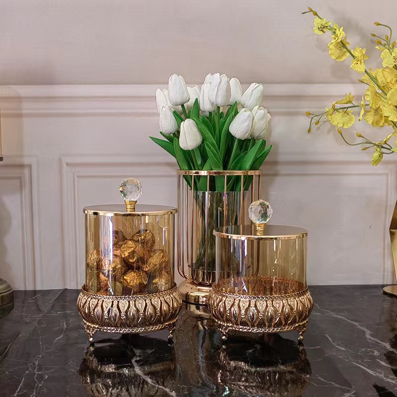 跨境金色电镀糖果罐三件套糖果罐干果收纳罐创意轻奢家居装饰品详情16