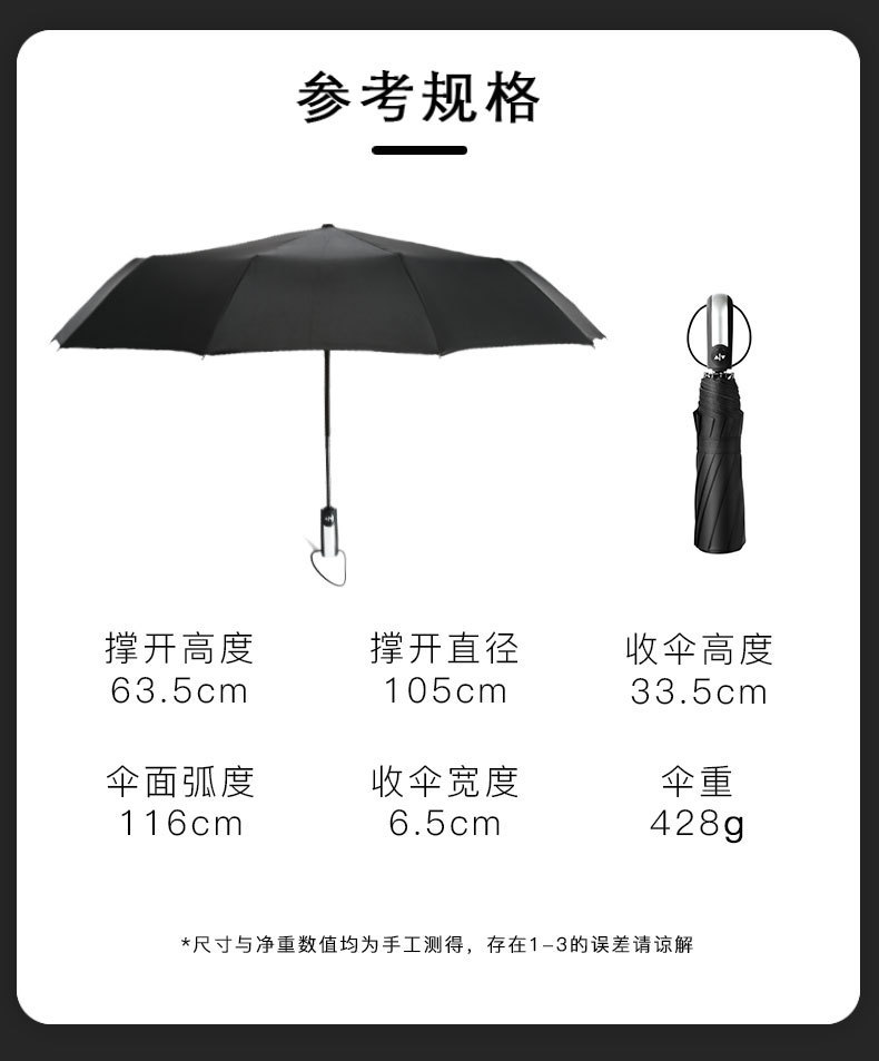 24骨全自动商务伞防晒折叠伞晴雨两用广告伞大号自动雨伞定制logo详情11