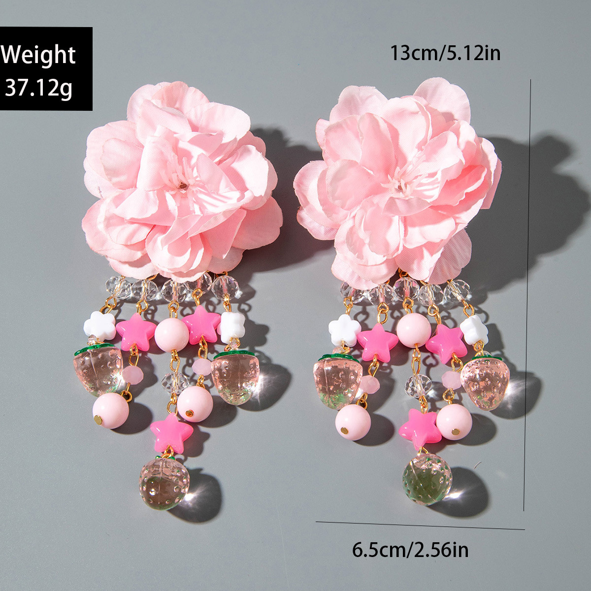 欧美跨境时尚清新布艺花朵流苏串珠优雅甜美情人节礼物耳坠耳环女详情28