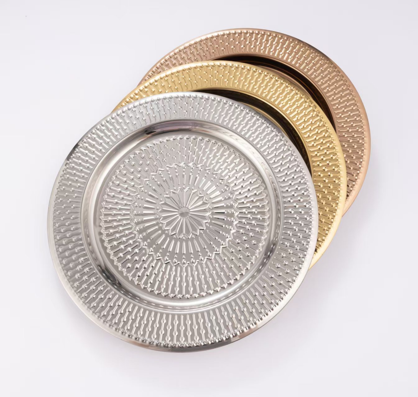 Stainless steel smooth plates, dinner plates, round flat plates, Western steak plates, restaurant bright pastry plates, cake plates pic 8